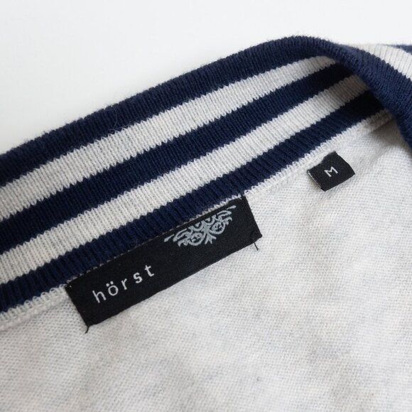 Horst Italian Cotton Cardigan Sweater Gray Navy Trim Mens Medium NEW - Picture 5 of 12